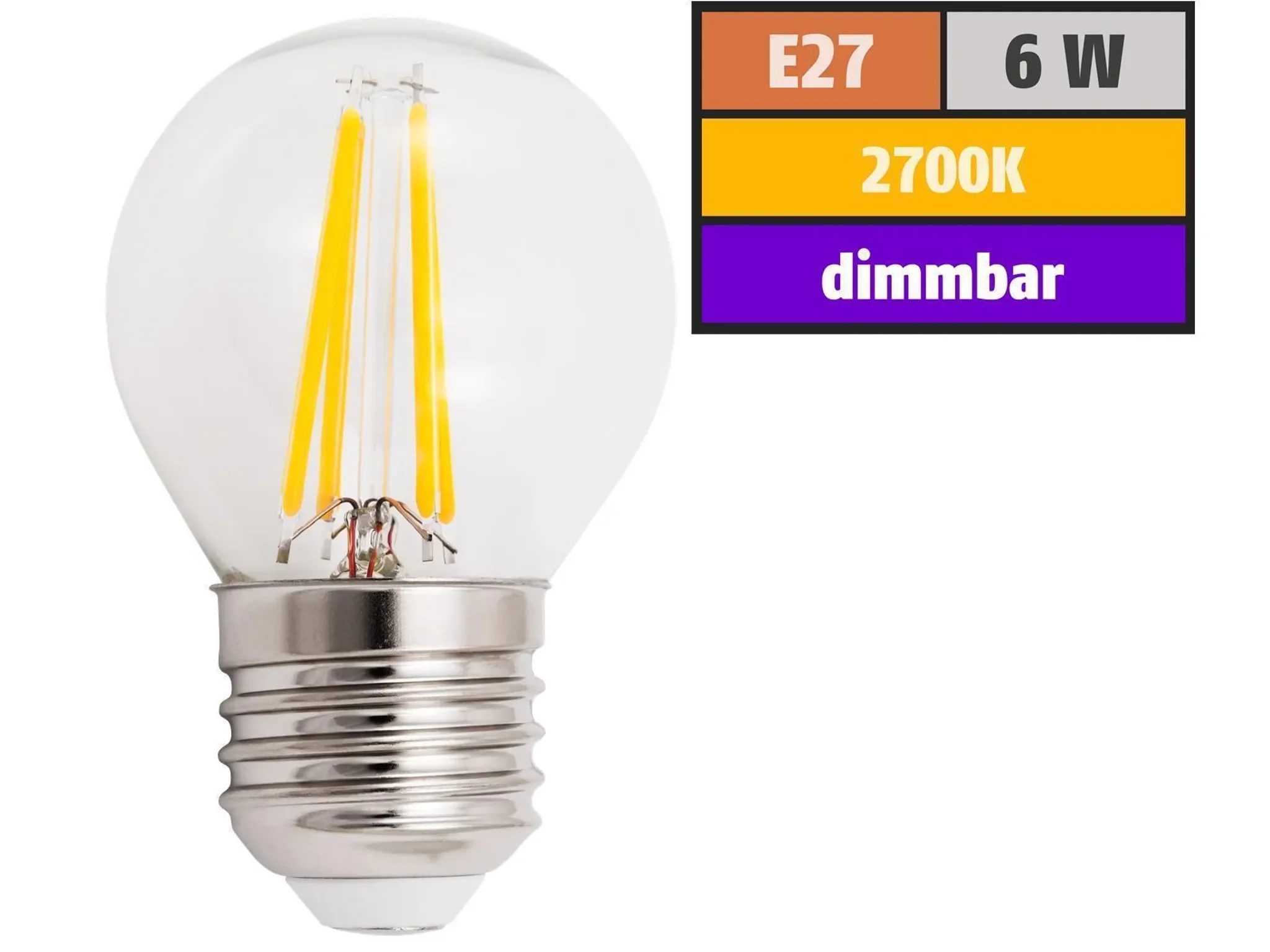 LED Filament Tropfenlampe „Filed“ – E27, 6 W, 600 lm, warmweiß